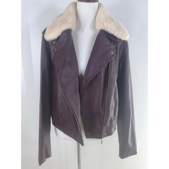 A NEW DAY Burgundy Faux Leather Zippered Jacket w/ Faux Fur Collar - Picture 7 of 12